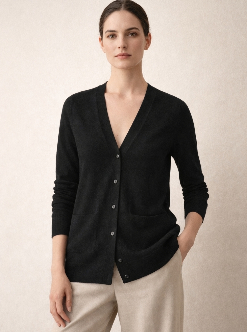 Banana Republic 100% Merino Wool Cardigan Women's XS Black V-Neck Pointelle